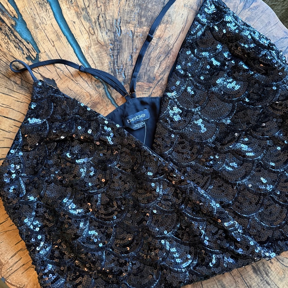 bebe Black Sequin Embellished Camisole Top